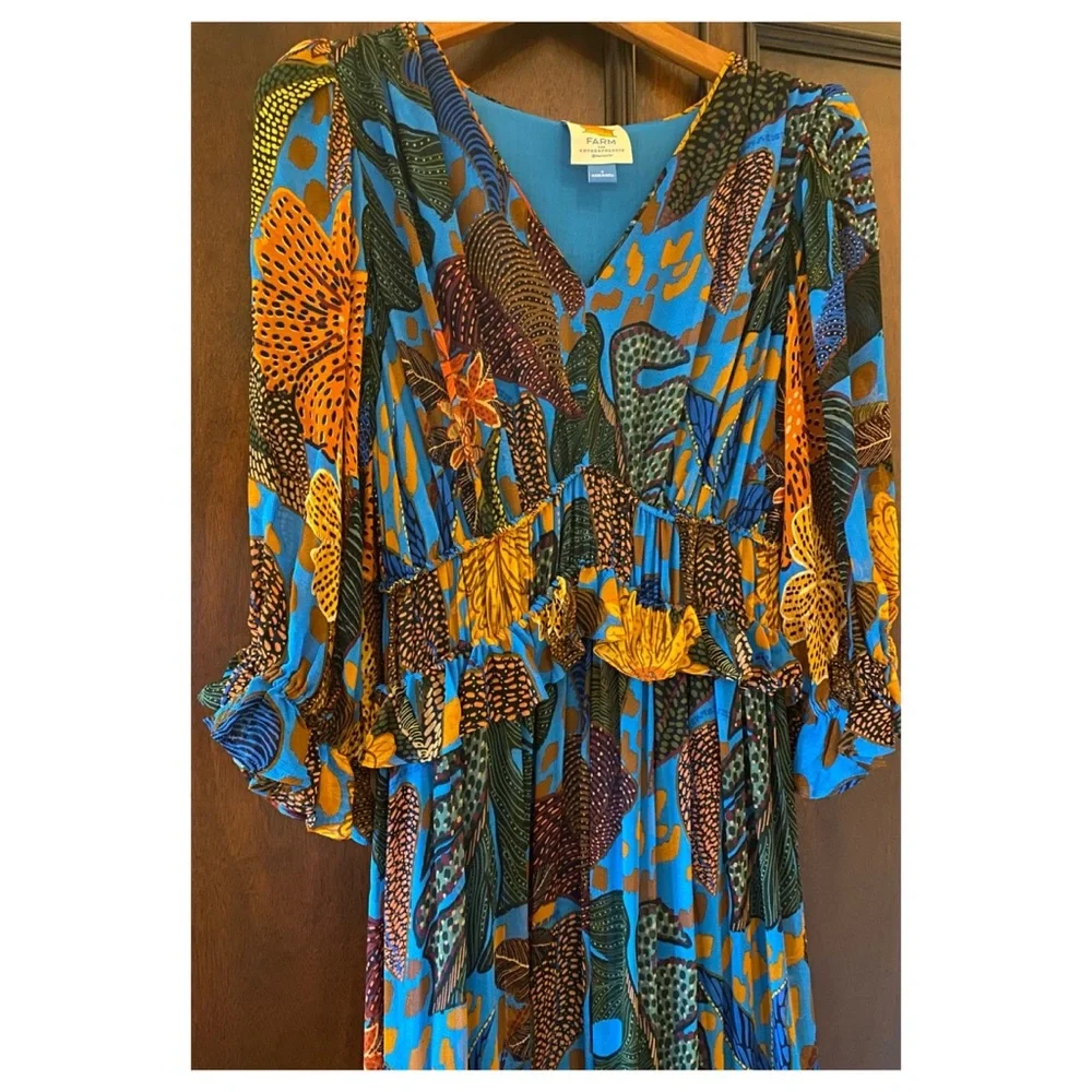 FARM Rio Blue and Orange Floral Maxi Dress - Picture 6 of 14